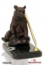 Подставка под ручку «Медведь на бревне», бронза