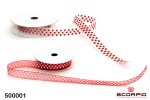 Декоративная лента нейлоновая красного и белого цвета с сердечками (цена за 1 метр)
